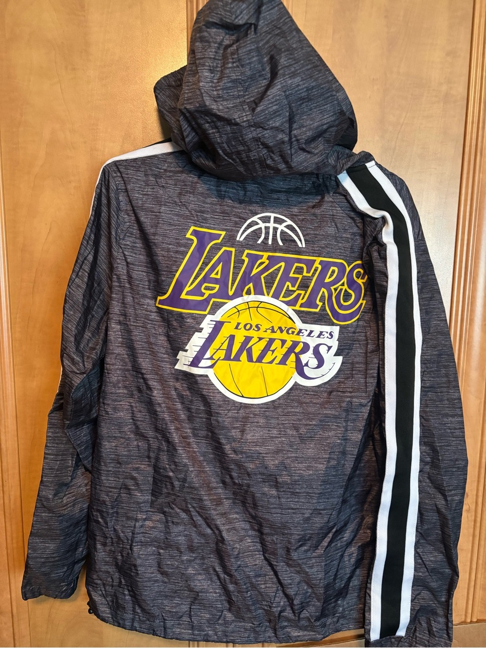 NBA Los Angeles Lakers Black Gray Hooded Windbreaker with Purple and Gold Logo